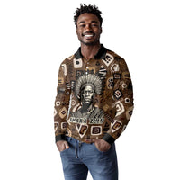 Shaka Zulu Long Sleeve Polo Shirt Monochrome Portrait Zulu Kingdom Heritage Unconquered Spirit Warrior Legacy Theme - Wonder Print Shop