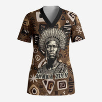 Shaka Zulu Scrub Top Monochrome Portrait Zulu Kingdom Heritage Unconquered Spirit Warrior Legacy Theme - Wonder Print Shop