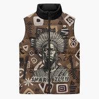 Shaka Zulu Sleeveless Puffer Jacket Monochrome Portrait Zulu Kingdom Heritage Unconquered Spirit Warrior Legacy Theme - Wonder Print Shop