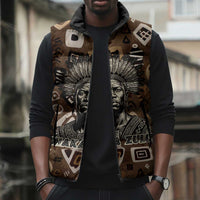 Shaka Zulu Sleeveless Puffer Jacket Monochrome Portrait Zulu Kingdom Heritage Unconquered Spirit Warrior Legacy Theme - Wonder Print Shop