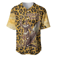Shaka Zulu Baseball Jersey Leopard Print Design Traditional Warrior Spear and Shield Illustration Tribal King - Wonder Print Shop