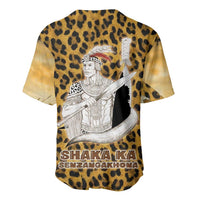 Shaka Zulu Baseball Jersey Leopard Print Design Traditional Warrior Spear and Shield Illustration Tribal King - Wonder Print Shop