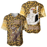 Shaka Zulu Baseball Jersey Leopard Print Design Traditional Warrior Spear and Shield Illustration Tribal King - Wonder Print Shop