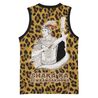 Shaka Zulu Basketball Jersey Leopard Print Design Traditional Warrior Spear and Shield Illustration Tribal King - Wonder Print Shop