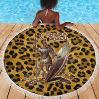 Shaka Zulu Beach Blanket Leopard Print Design Traditional Warrior Spear and Shield Illustration Tribal King - Wonder Print Shop