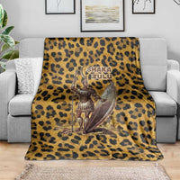 Shaka Zulu Blanket Leopard Print Design Traditional Warrior Spear and Shield Illustration Tribal King - Wonder Print Shop