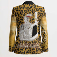 Shaka Zulu Blazer Leopard Print Design Traditional Warrior Spear and Shield Illustration Tribal King - Wonder Print Shop