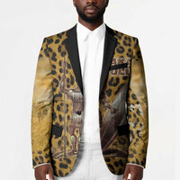 Shaka Zulu Blazer Leopard Print Design Traditional Warrior Spear and Shield Illustration Tribal King - Wonder Print Shop