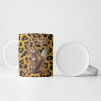 Shaka Zulu Ceramic Mug Leopard Print Design Traditional Warrior Spear and Shield Illustration Tribal King - Wonder Print Shop