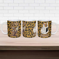 Shaka Zulu Ceramic Mug Leopard Print Design Traditional Warrior Spear and Shield Illustration Tribal King - Wonder Print Shop