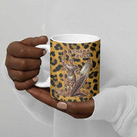 Shaka Zulu Ceramic Mug Leopard Print Design Traditional Warrior Spear and Shield Illustration Tribal King - Wonder Print Shop
