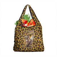 Shaka Zulu Grocery Bag Leopard Print Design Traditional Warrior Spear and Shield Illustration Tribal King - Wonder Print Shop
