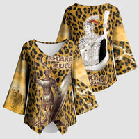Shaka Zulu Kimono Sleeve Blouse Leopard Print Design Traditional Warrior Spear and Shield Illustration Tribal King - Wonder Print Shop