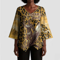 Shaka Zulu Kimono Sleeve Blouse Leopard Print Design Traditional Warrior Spear and Shield Illustration Tribal King - Wonder Print Shop
