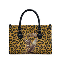 Shaka Zulu Leather Bag Leopard Print Design Traditional Warrior Spear and Shield Illustration Tribal King - Wonder Print Shop