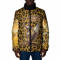Shaka Zulu Padded Jacket Leopard Print Design Traditional Warrior Spear and Shield Illustration Tribal King - Wonder Print Shop