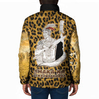 Shaka Zulu Padded Jacket Leopard Print Design Traditional Warrior Spear and Shield Illustration Tribal King - Wonder Print Shop
