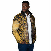 Shaka Zulu Padded Jacket Leopard Print Design Traditional Warrior Spear and Shield Illustration Tribal King - Wonder Print Shop
