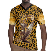 Shaka Zulu Rugby Jersey Leopard Print Design Traditional Warrior Spear and Shield Illustration Tribal King - Wonder Print Shop