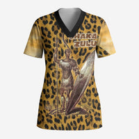 Shaka Zulu Scrub Top Leopard Print Design Traditional Warrior Spear and Shield Illustration Tribal King - Wonder Print Shop