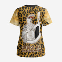 Shaka Zulu Scrub Top Leopard Print Design Traditional Warrior Spear and Shield Illustration Tribal King - Wonder Print Shop