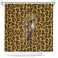 Shaka Zulu Shower Curtain Leopard Print Design Traditional Warrior Spear and Shield Illustration Tribal King - Wonder Print Shop