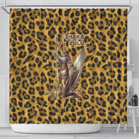 Shaka Zulu Shower Curtain Leopard Print Design Traditional Warrior Spear and Shield Illustration Tribal King - Wonder Print Shop