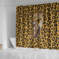 Shaka Zulu Shower Curtain Leopard Print Design Traditional Warrior Spear and Shield Illustration Tribal King - Wonder Print Shop