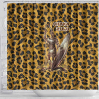 Shaka Zulu Shower Curtain Leopard Print Design Traditional Warrior Spear and Shield Illustration Tribal King - Wonder Print Shop