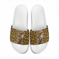 Shaka Zulu Slide Sandals Leopard Print Design Traditional Warrior Spear and Shield Illustration Tribal King - Wonder Print Shop