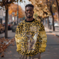 Shaka Zulu Sweatshirt Leopard Print Design Traditional Warrior Spear and Shield Illustration Tribal King - Wonder Print Shop
