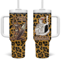 Shaka Zulu Tumbler With Handle Leopard Print Design Traditional Warrior Spear and Shield Illustration Tribal King - Wonder Print Shop