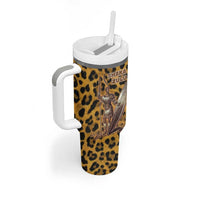 Shaka Zulu Tumbler With Handle Leopard Print Design Traditional Warrior Spear and Shield Illustration Tribal King - Wonder Print Shop