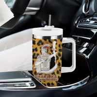 Shaka Zulu Tumbler With Handle Leopard Print Design Traditional Warrior Spear and Shield Illustration Tribal King - Wonder Print Shop
