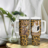 Shaka Zulu Tumbler With Handle Leopard Print Design Traditional Warrior Spear and Shield Illustration Tribal King - Wonder Print Shop