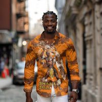 Shaka Zulu Long Sleeve Button Shirt Warrior Fiery Roaring Lion - Never Retreat Never Surrender African Strength and Courage - Wonder Print Shop