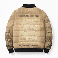 Mansa Musa Bomber Puffer Jacket Sepia Map Historic Pilgrimage Empire Expedition 1324 African Royalty Legacy - Wonder Print Shop