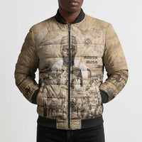 Mansa Musa Bomber Puffer Jacket Sepia Map Historic Pilgrimage Empire Expedition 1324 African Royalty Legacy - Wonder Print Shop