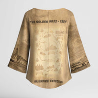 Mansa Musa Kimono Sleeve Blouse Sepia Map Historic Pilgrimage Empire Expedition 1324 African Royalty Legacy - Wonder Print Shop