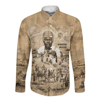 Mansa Musa Long Sleeve Button Shirt Sepia Map Historic Pilgrimage Empire Expedition 1324 African Royalty Legacy - Wonder Print Shop
