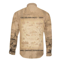 Mansa Musa Long Sleeve Button Shirt Sepia Map Historic Pilgrimage Empire Expedition 1324 African Royalty Legacy - Wonder Print Shop