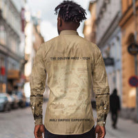 Mansa Musa Long Sleeve Button Shirt Sepia Map Historic Pilgrimage Empire Expedition 1324 African Royalty Legacy - Wonder Print Shop