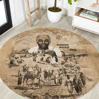 Mansa Musa Round Carpet Sepia Map Historic Pilgrimage Empire Expedition 1324 African Royalty Legacy - Wonder Print Shop