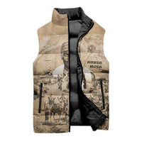 Mansa Musa Sleeveless Puffer Jacket Sepia Map Historic Pilgrimage Empire Expedition 1324 African Royalty Legacy - Wonder Print Shop