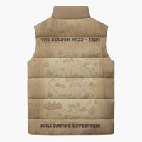 Mansa Musa Sleeveless Puffer Jacket Sepia Map Historic Pilgrimage Empire Expedition 1324 African Royalty Legacy - Wonder Print Shop