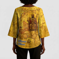 Mansa Musa Kimono Sleeve Blouse Golden Legacy Theme Ancient Map Regal Portrait of Mali Emperor Timbuktu - Wonder Print Shop