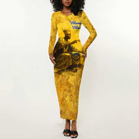 Mansa Musa Long Sleeve Bodycon Dress Golden Legacy Theme Ancient Map Regal Portrait of Mali Emperor Timbuktu - Wonder Print Shop