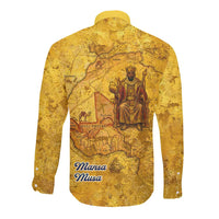 Mansa Musa Long Sleeve Button Shirt Golden Legacy Theme Ancient Map Regal Portrait of Mali Emperor Timbuktu - Wonder Print Shop