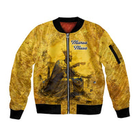 Mansa Musa Sleeve Zip Bomber Jacket Golden Legacy Theme Ancient Map Regal Portrait of Mali Emperor Timbuktu - Wonder Print Shop