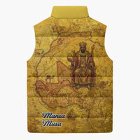 Mansa Musa Sleeveless Puffer Jacket Golden Legacy Theme Ancient Map Regal Portrait of Mali Emperor Timbuktu - Wonder Print Shop